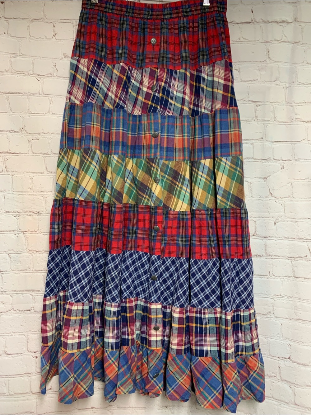 RARE Vintage Carol Little Madras Prairie Western Maxi Swing Tiered Skirt Size 10 - Picture 3 of 5